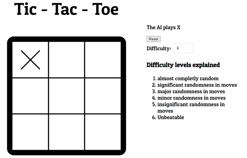 Tic Tac Toe MiniMax with difficulties