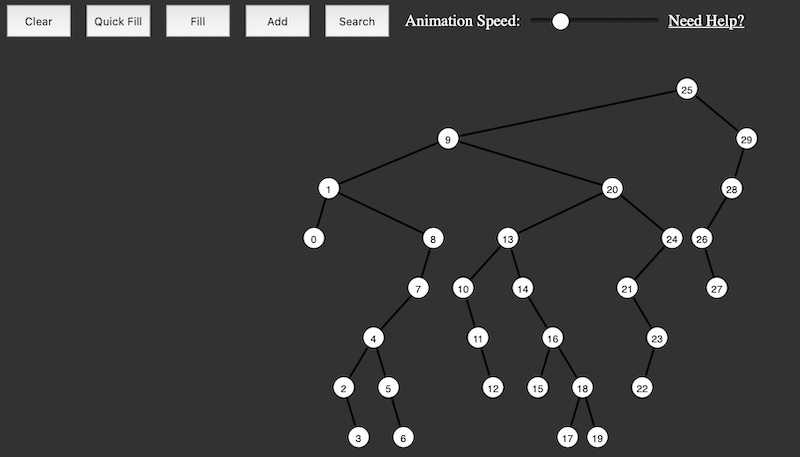 Add and search binary tree visualization